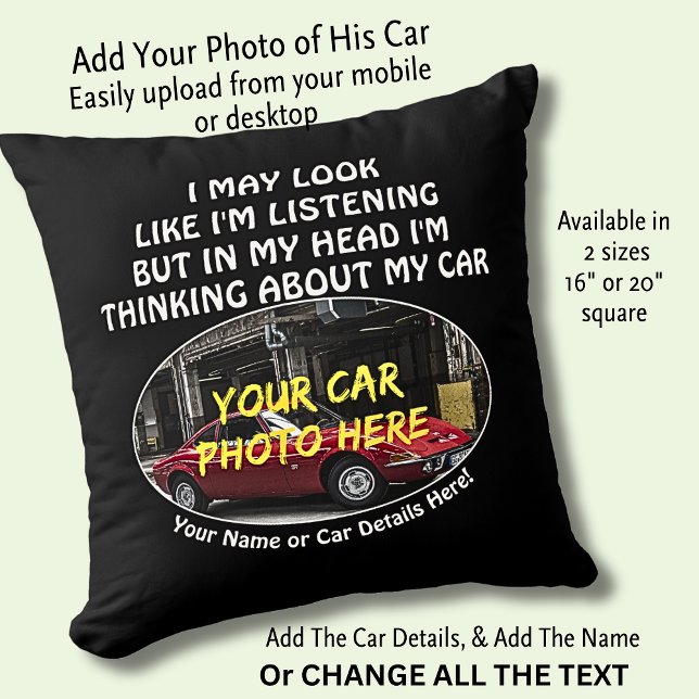 Coussin Ajouter Un Nom, Sa Photo De Voiture, Texte, Je Reg (Créateur téléchargé)
