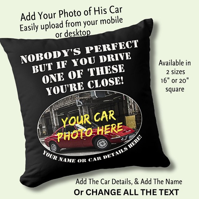 Coussin Ajouter un nom, sa photo de voiture, Texte, Person (Créateur téléchargé)