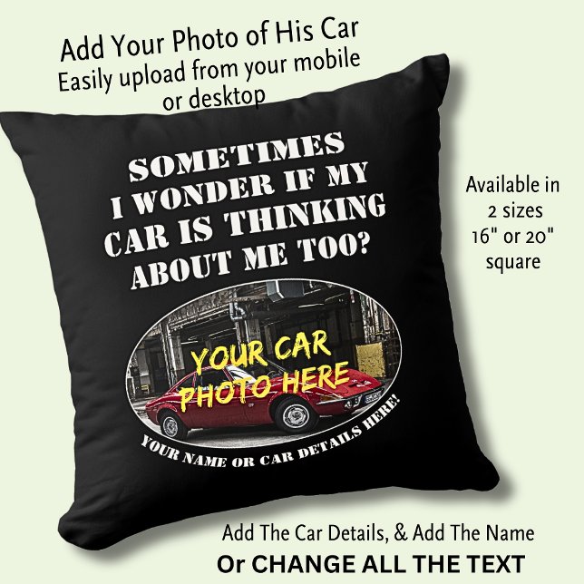 Coussin Ajouter Un Nom, Sa Photo De Voiture, Texte, Se Dem (Créateur téléchargé)