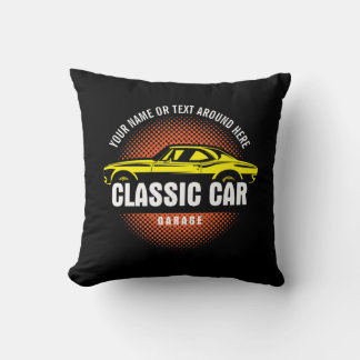 Coussin Ajouter un nom Texte Jaune voiture classique