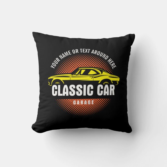Coussin Ajouter un nom Texte Jaune voiture classique (Recto)