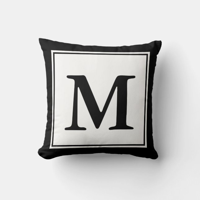 Coussin Ajouter votre monogramme noir et blanc (Recto)