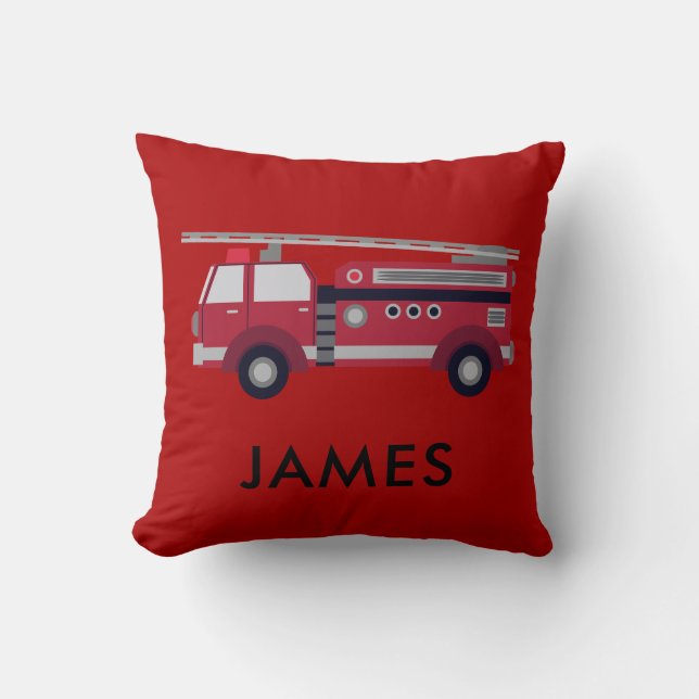 Coussin Ajouter votre nom Red Fire truck Personnalisé (Recto)