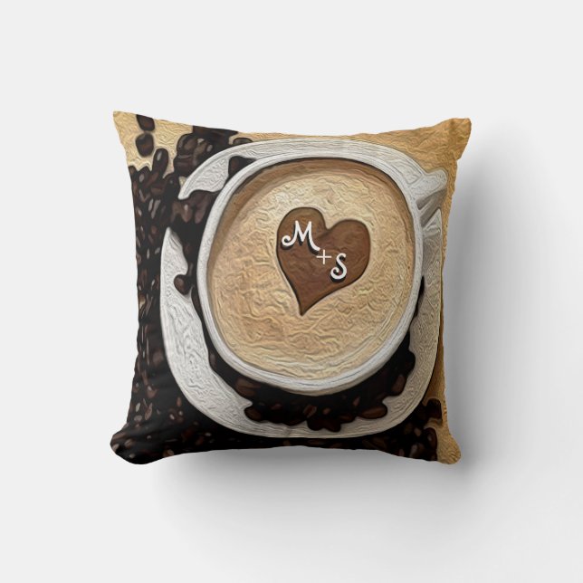 Coussin Ajoutez le café d'initiales (Recto)