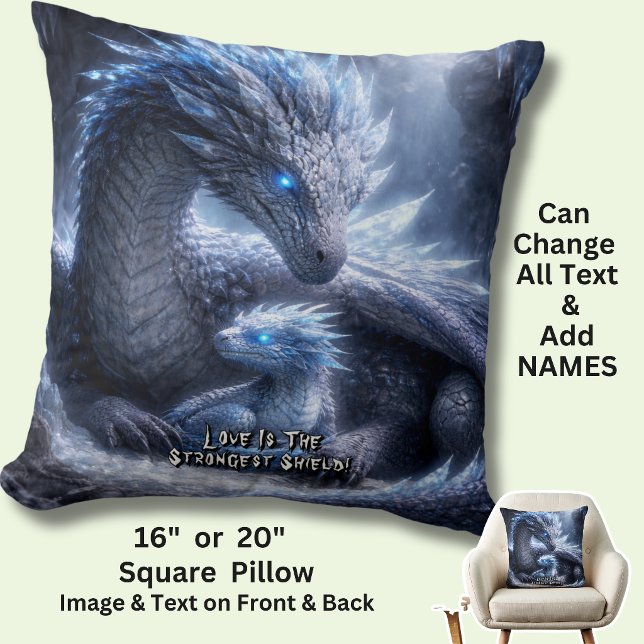Coussin Ajoutez Votre Nom de Texte, Dragon de Glace Bleue  (Créateur téléchargé)