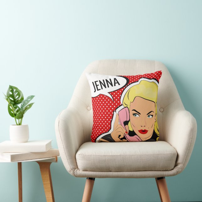Coussin Ajoutez votre nom | Moderne Pop Art Girl (Chaise)