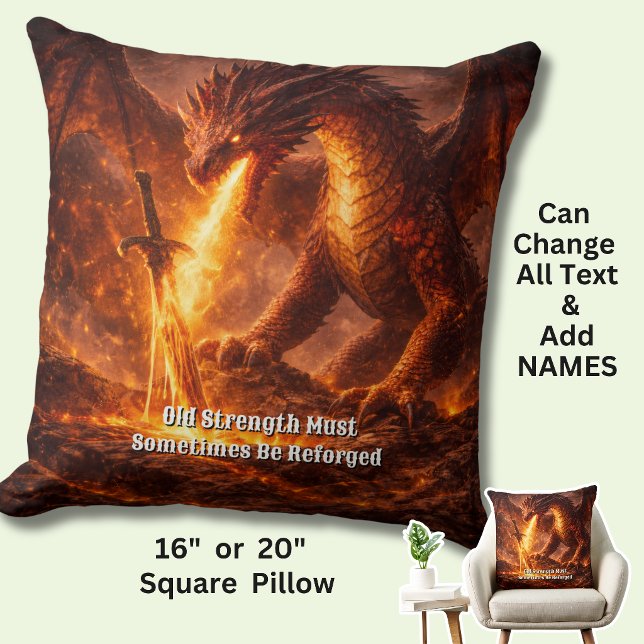 Coussin Ajoutez Votre Texte Nom Dragon de Feu avec Épée Ré (Créateur téléchargé)