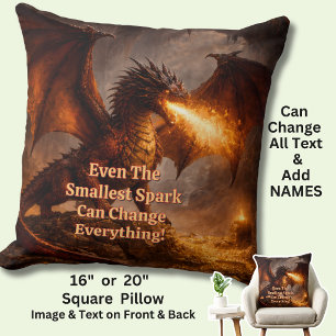 Coussin Ajoutez Votre Texte Nom Dragon de Feu Dans Son Rep