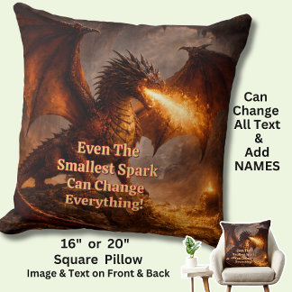 Coussin Ajoutez Votre Texte Nom Dragon de Feu Dans Son Rep