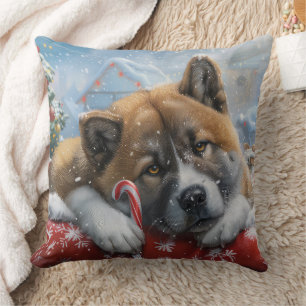 Coussin Akita Chien Festive de Noël