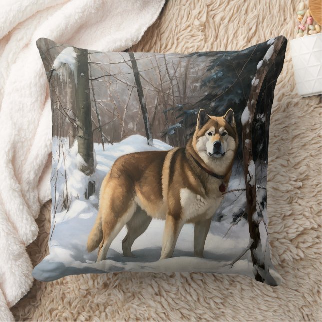 Coussin Akita Qu'il neige Noël (Couverture)