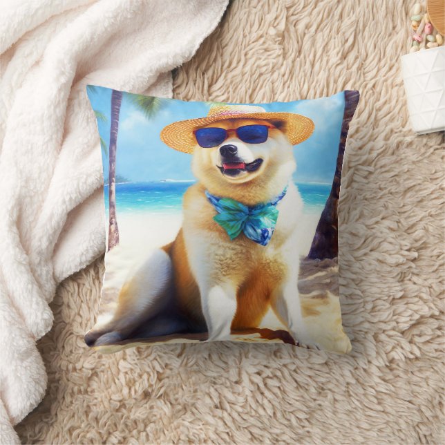 Coussin Akita sur la plage, cadeau d'été pour les amoureux (Couverture)