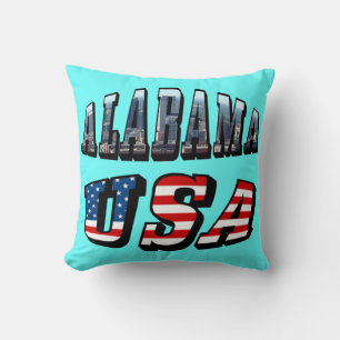 Coussin Alabama Photo et USA Flag Font
