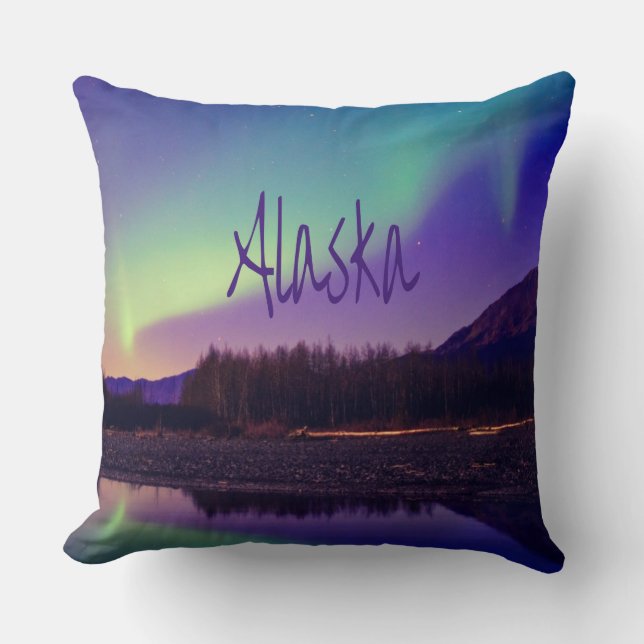 Coussin Alaska Northern Lights Mountains Lake (Recto)