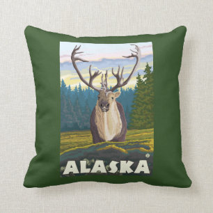 Coussin AlaskaCaribou dans le Vintage voyage sauvage