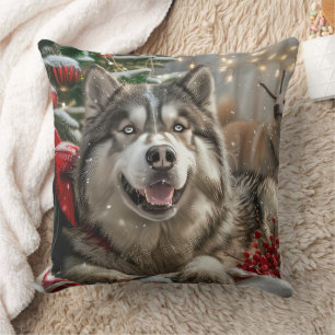 Coussin Alaskan Malamute Chien Fête de Noël