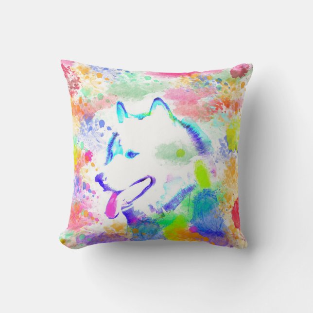 Coussin Alaskan Malamute Chien Watercolor Art Portrait (Recto)