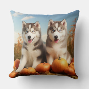 Coussin Alaskan Malamute Chiot Automne Citrouille délice