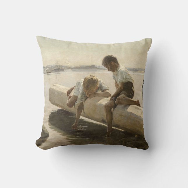Coussin Albert Edelfeel - Deux garçons sur un carnet (Recto)