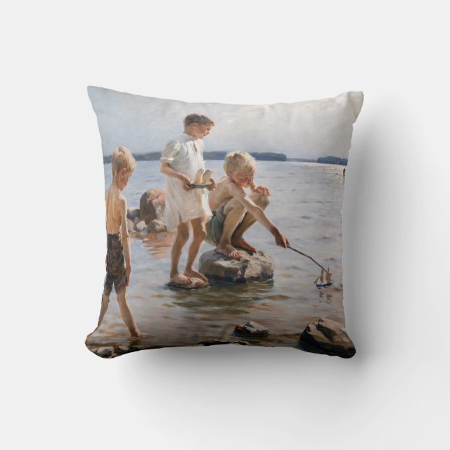 Coussin Albert Edelfeue - Les garçons jouent sur le rivage (Recto)