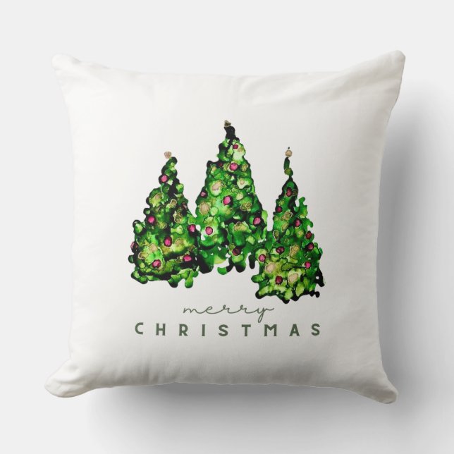 Coussin Alcohol Ink Design Christmas Tree Pillow (Recto)