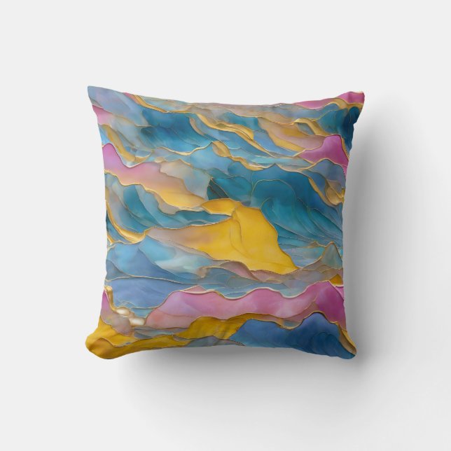 Coussin "Algeciras" Vagues de sable rose bleu (Recto)