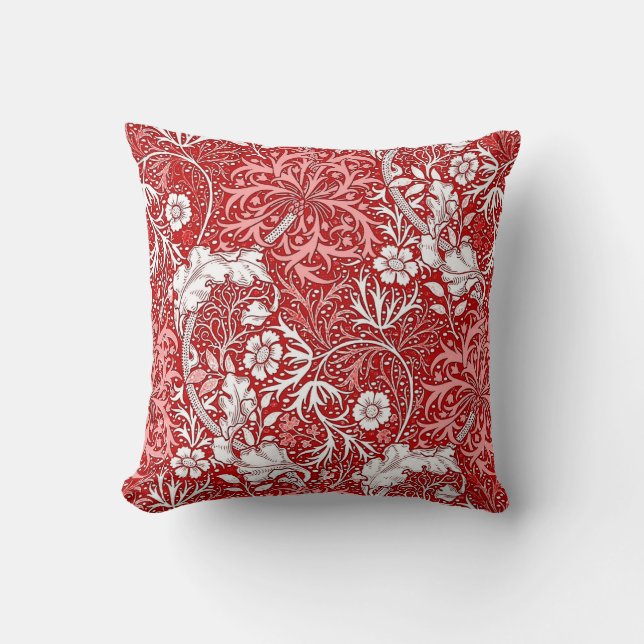 Coussin Algue de Nouveau d'art florale, rouge-foncé et (Recto)