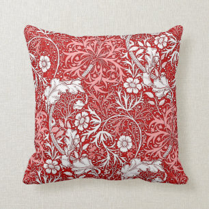 Coussin Algue de Nouveau d'art florale, rouge-foncé et