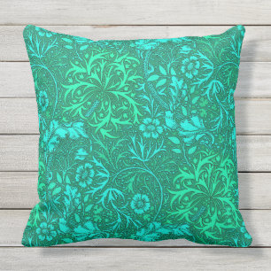 Coussin Algue de William Morris florale, turquoise et Aqua