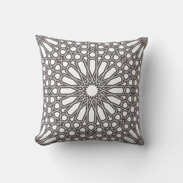 Coussin Alhambra gris et blanc Motif géométrique (Recto)