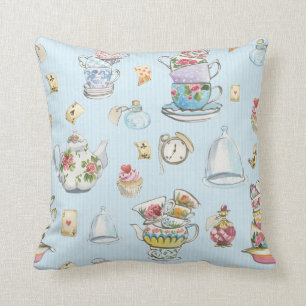 Coussin Alice au pays des merveilles Aquarelle Bleue Bleu