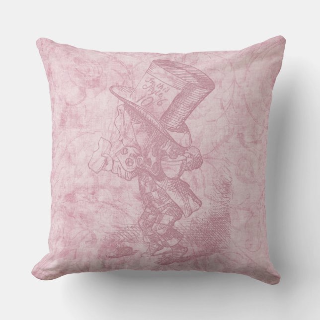 Coussin Alice au pays des merveilles Art rose floral fait  (Recto)