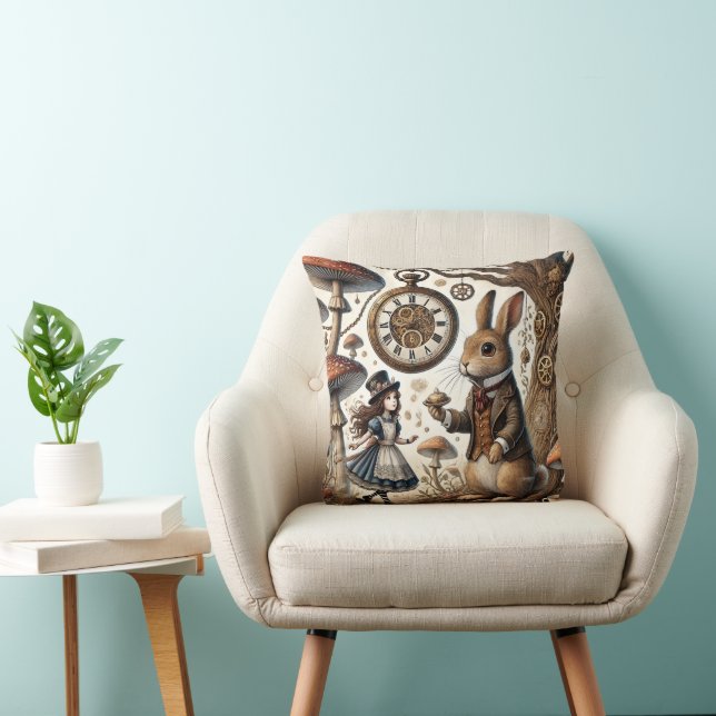 Coussin alice au pays des merveilles lapin blanc (Chaise)