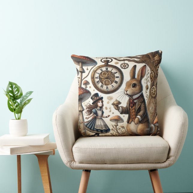 Coussin Alice au pays des merveilles lapin blanc (Chaise)