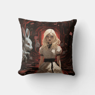 Coussin Alice au pays des merveilles Sombre surréaliste
