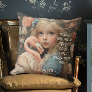 Coussin Alice au pays des merveilles vintage avec flamant 