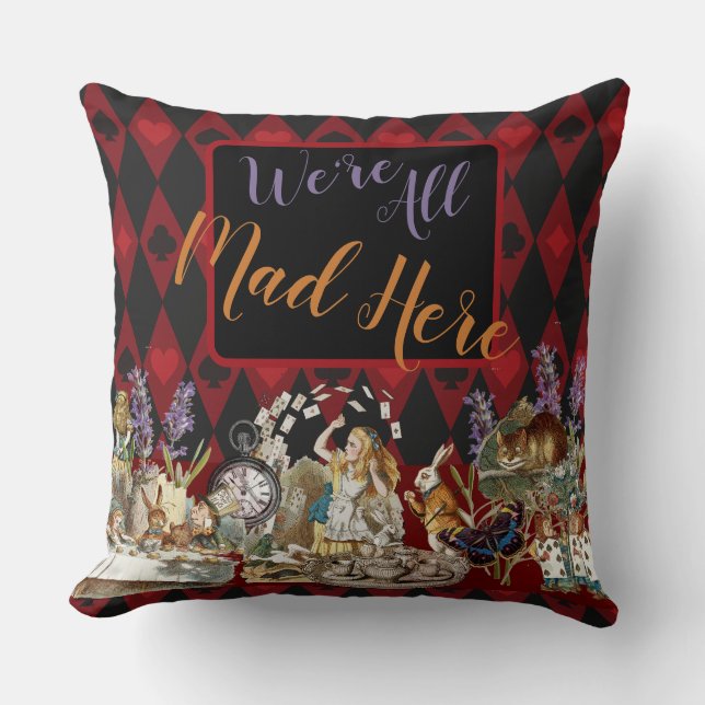 Coussin Alice Aventures avec le Chat de Cheshire Fou de Wo (Recto)