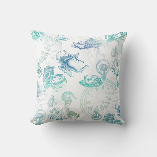 Coussin Alice dans le carreau de vert bleu de thé du pays (Recto)