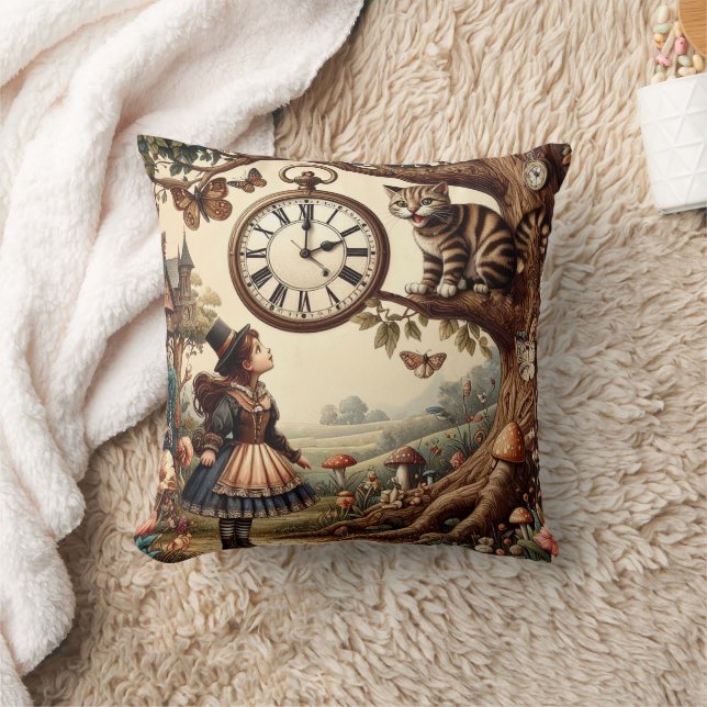 Coussin Alice et Chat du Cheshire : Fantaisie Merveilleuse (Couverture)