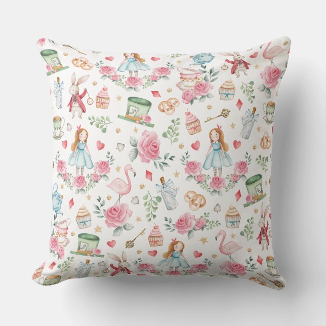 Coussin Alice florale rose magique au pays des merveilles (Recto)