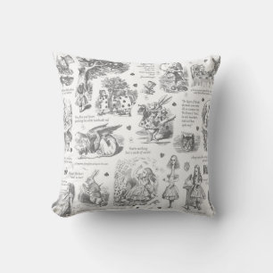 Coussin Alice in Wonderland Grey Toile Citations