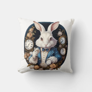 Coussin Alice lapin blanc dans Wonderland Montres et rose