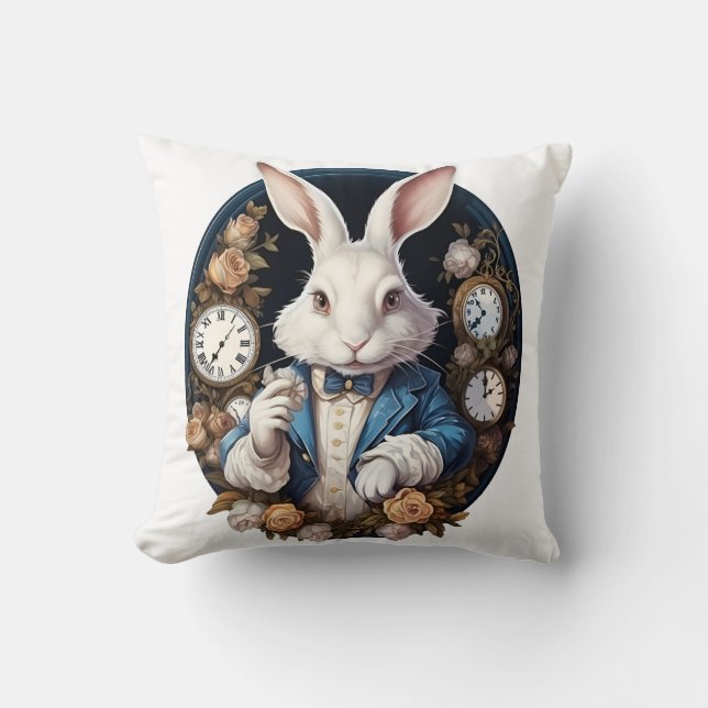 Coussin Alice lapin blanc dans Wonderland Montres et rose (Recto)