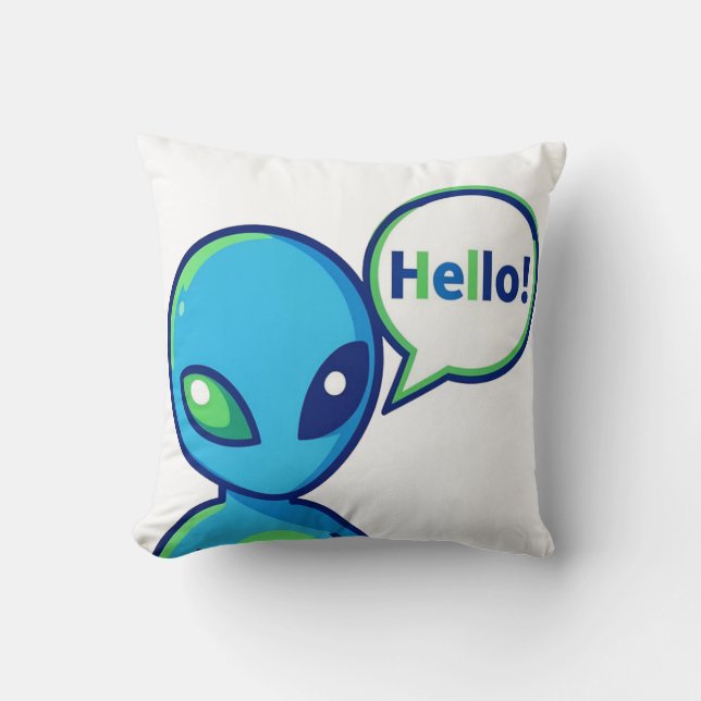 Coussin Alien bleu mignon disant bonjour (Recto)