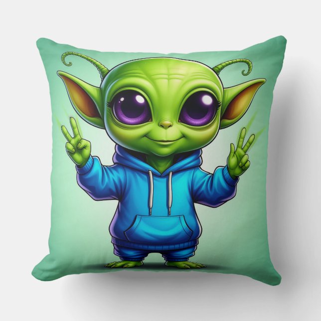 Coussin Alien de dessin animé adorable (Recto)