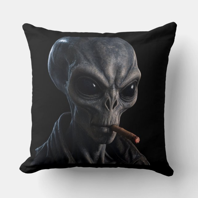 Coussin Alien Gris Cool Fumant le Cigare - Accent Sci-Fi M (Recto)