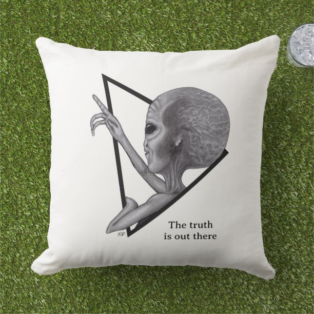 Coussin Alien gris, la vérité est là (Herbe)