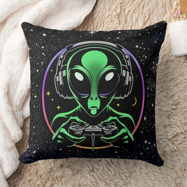 Coussin Alien Jouant Aux Jeux Vidéo Avec Fond D'étoiles (Couverture)
