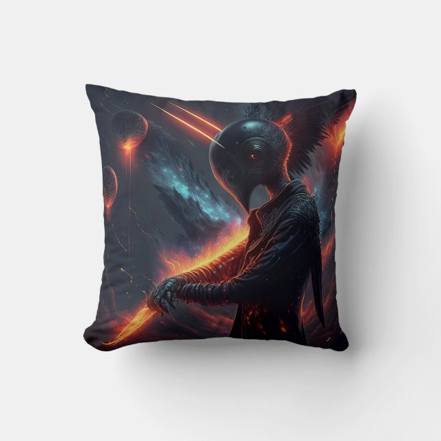 Coussin Alien manipulant le faisceau d'incendie (Recto)