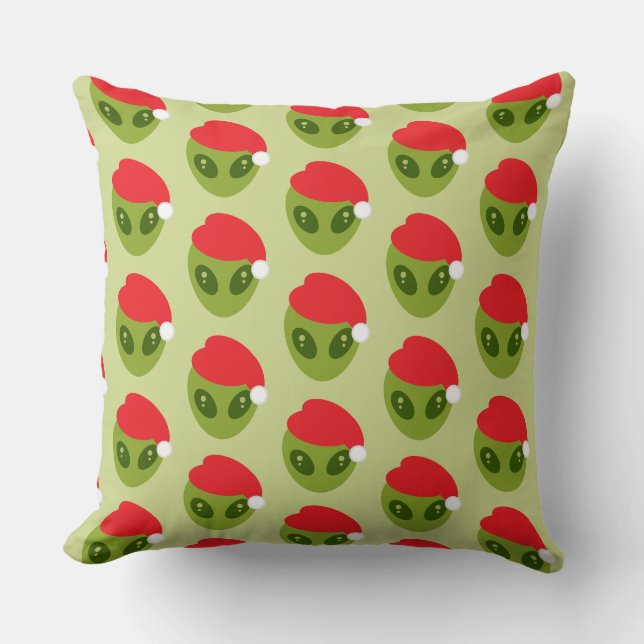 Coussin Alien vert mignon en Motif de Santa Hat (Recto)